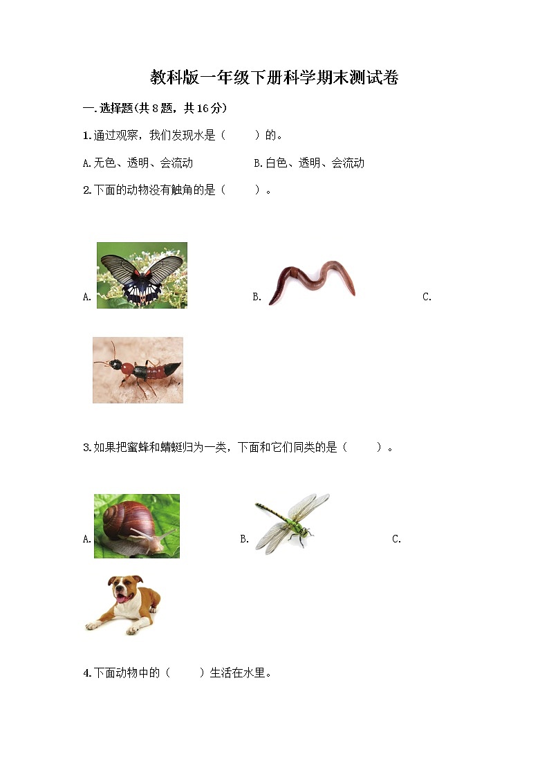 教科版一年级下册科学期末测试卷附答案（轻巧夺冠）带答案（基础题）01