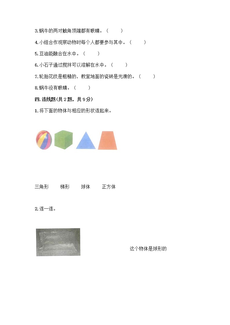 教科版一年级下册科学期末测试卷及答案（夺冠系列）附答案03