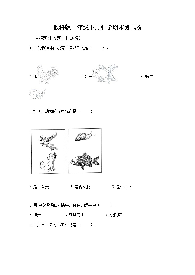 教科版一年级下册科学期末测试卷及答案（基础+提升）及答案（精品）01