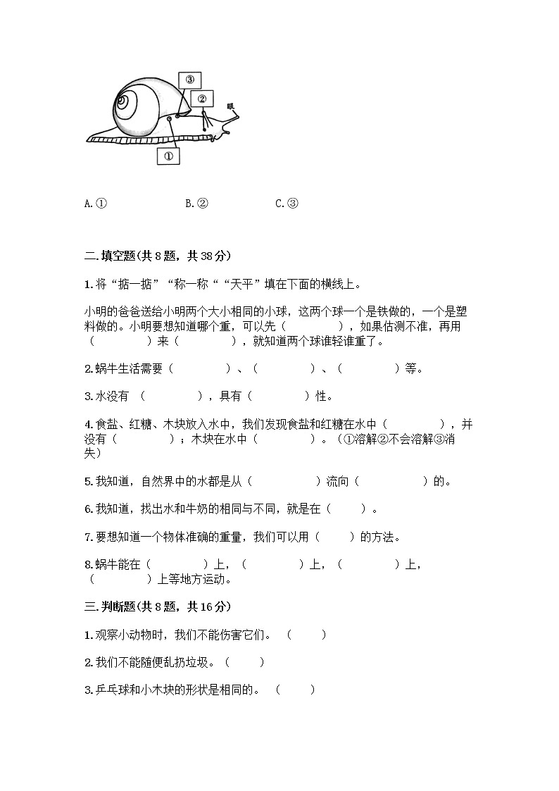 教科版一年级下册科学期末测试卷精选答案02