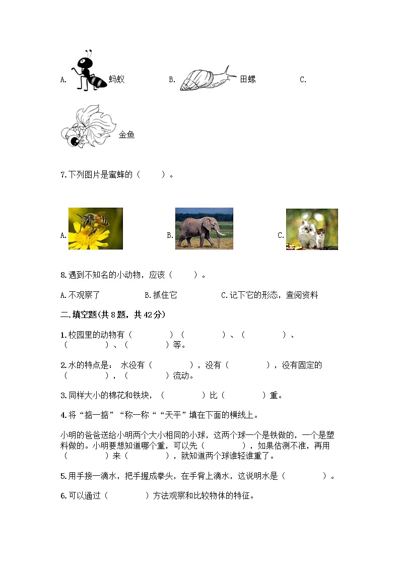教科版一年级下册科学期末测试卷完整参考答案02