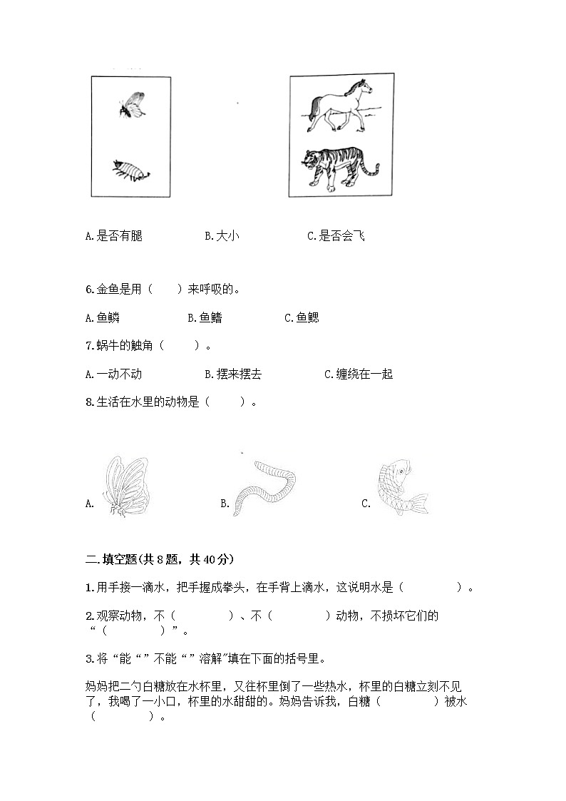 教科版一年级下册科学期末测试卷答案免费第2页