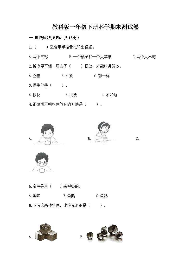 教科版一年级下册科学期末测试卷（能力提升）01