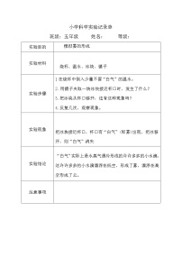 青岛版（五四制2017秋）小学科学五年级上册实验记录单