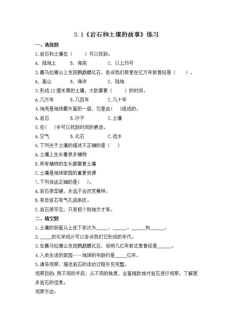 3.1《岩石和土壤的故事》同步练习第1页