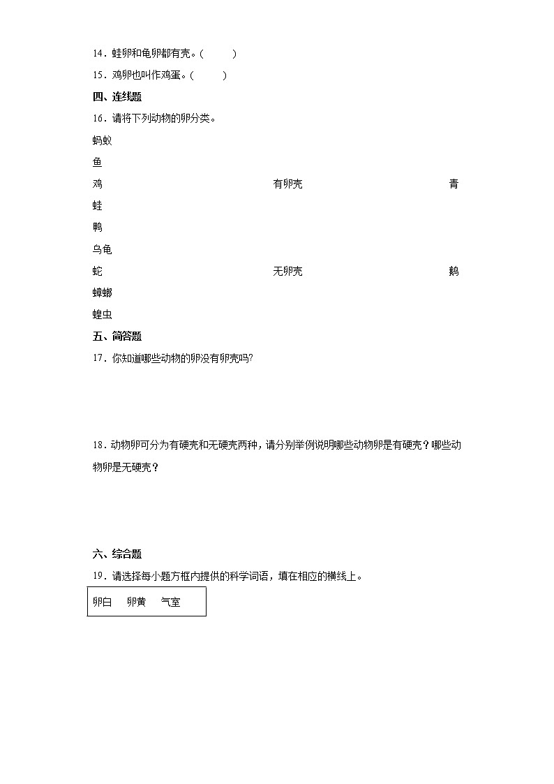 2021-2022学年度教科版三年级下册科学2.2认识其他动物的卵课时练习题（含答案）02