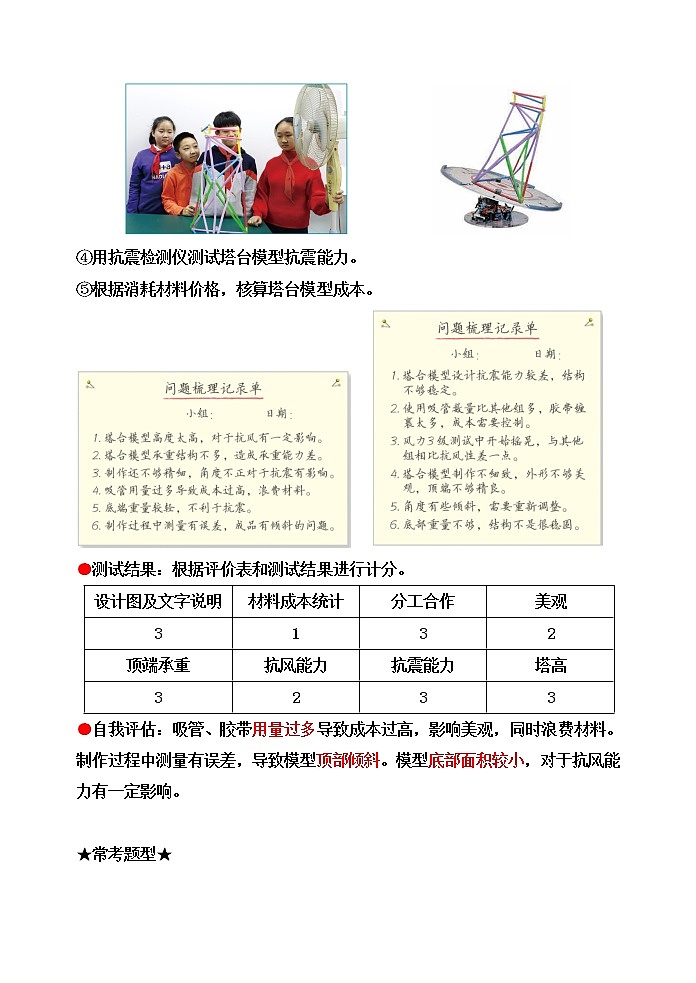 教科版六年级科学下册1.6测试塔台模型[知识梳理及典型考题]02