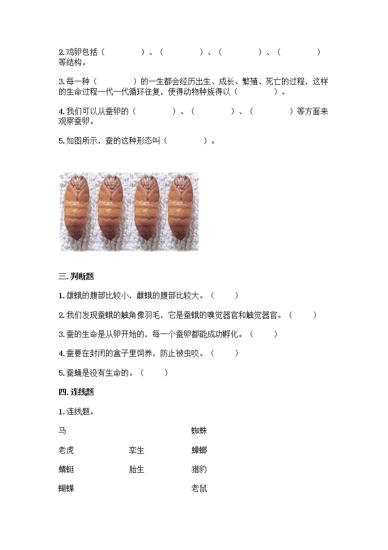 教科版（2017秋）科学三年级下册第二单元 动物的一生 单元测试卷（含答案） (1)02