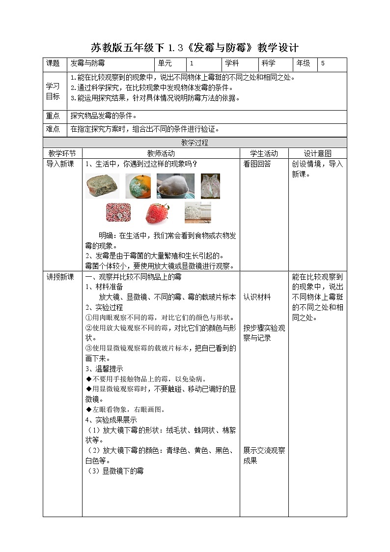 1.3《发霉与防霉》教案第1页