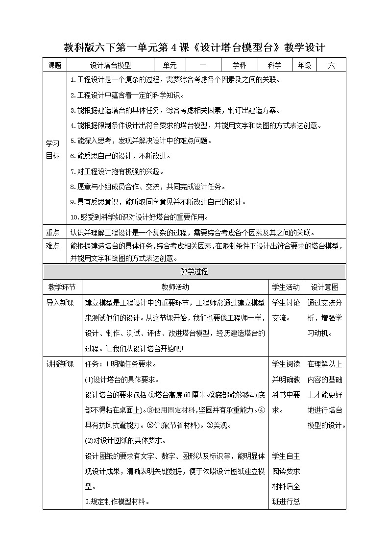 1.4《设计塔台模型台》教案第1页