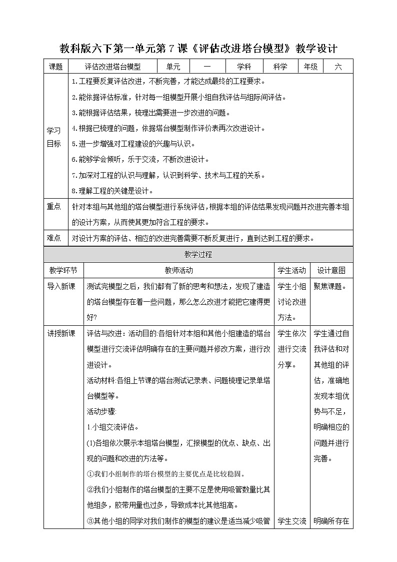 1.7《评估改进塔台模型》课件+教案+习题01