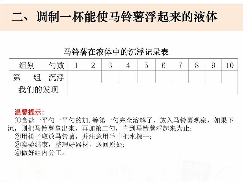 教科版小学科学五下1-7《马铃薯在液体中的沉浮》课件+教案03