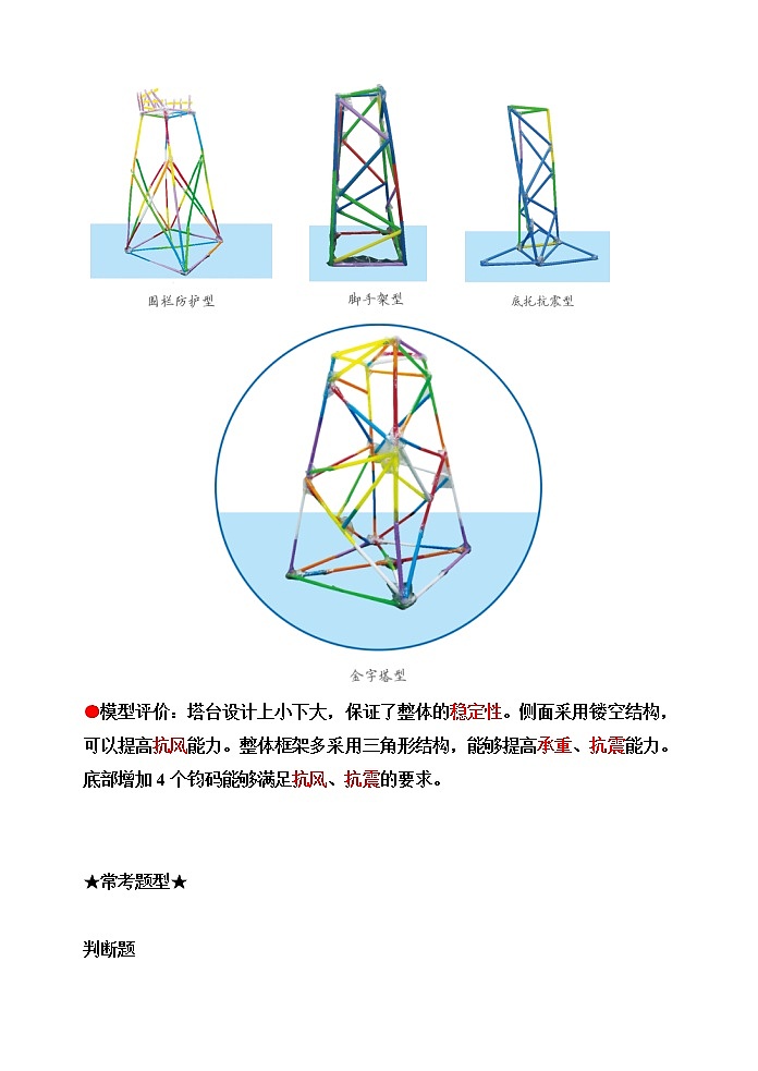 教科版六年级科学下册1.5制作塔台模型[知识梳理及典型考题]02