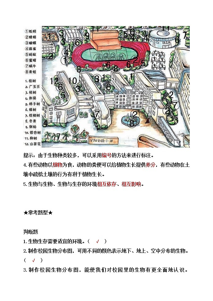 教科版六年级科学下册2.2制作校园生物分布图[知识梳理及典型考题]02