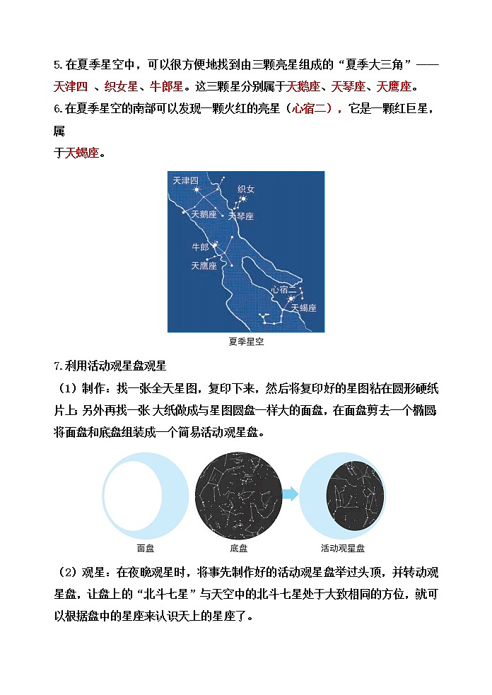 教科版六年级科学下册3.5夏季星空[知识梳理及典型考题]02