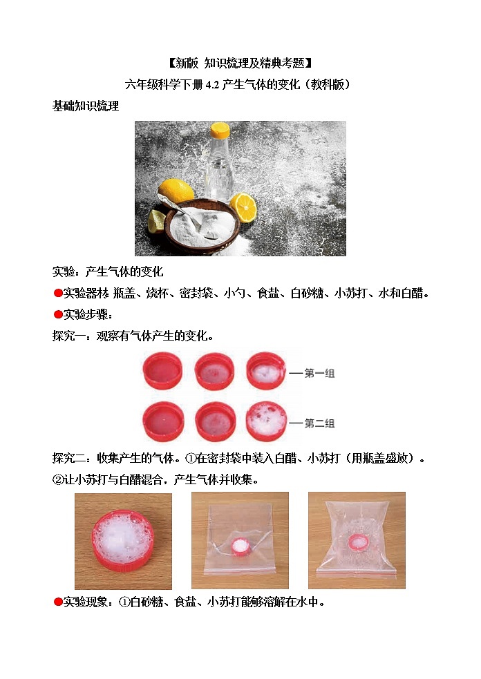 教科版六年级科学下册4.2产生气体的变化[知识梳理及典型考题]第1页
