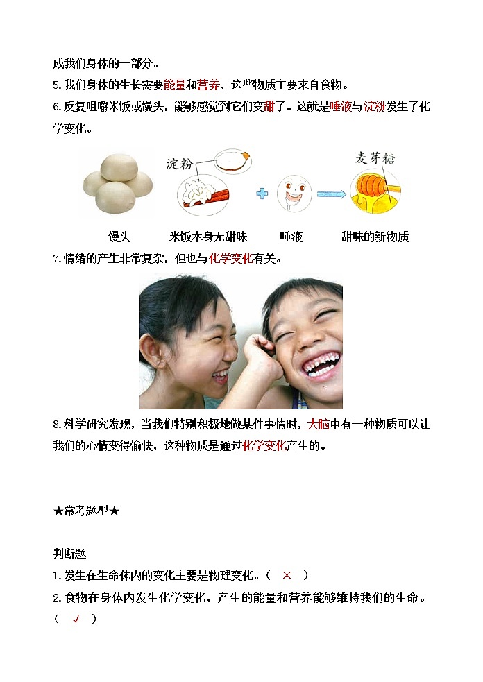 教科版六年级科学下册4.6生命体中的化学变化[知识梳理及典型考题]第2页