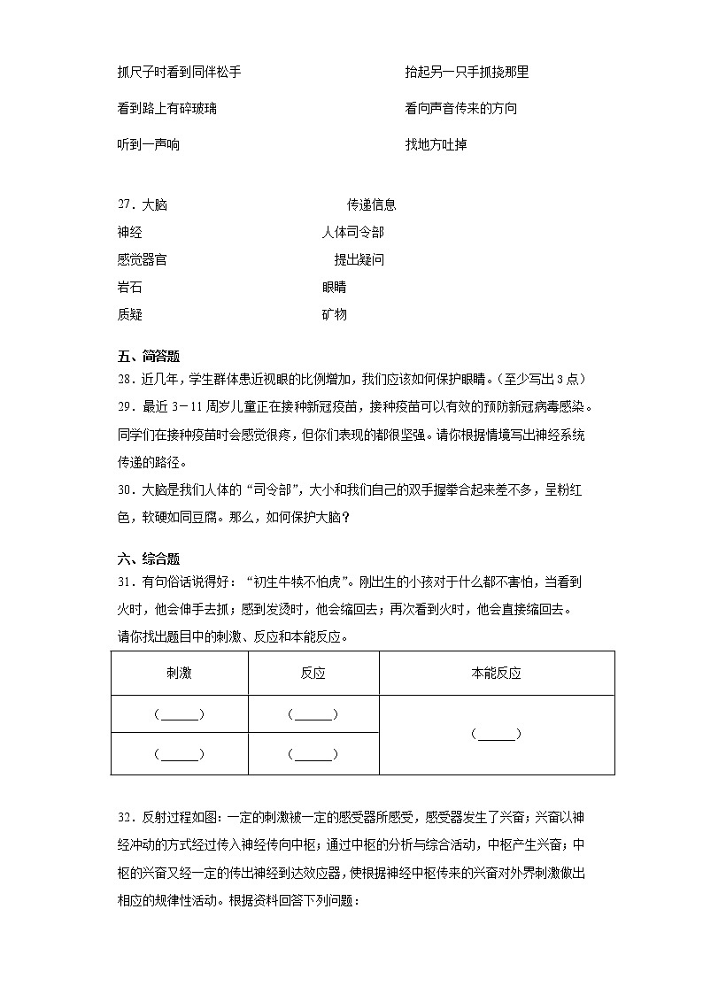 苏教版五年级上册科学第五单元人体“司令部”检测A卷（含答案）第3页