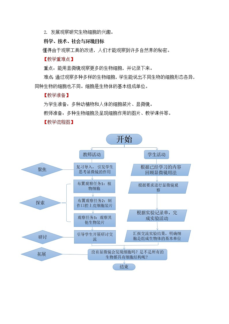 5《观察更多的生物细胞》教学设计第2页