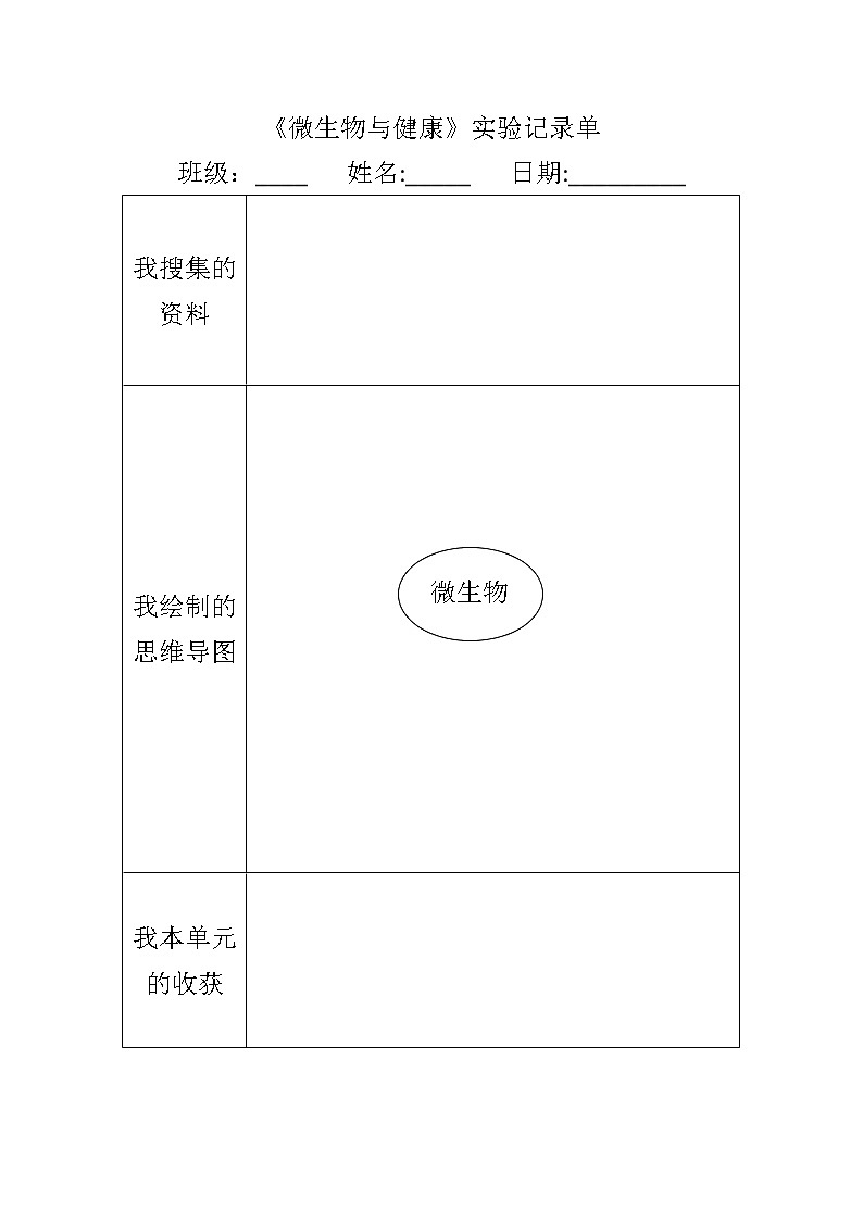 7《微生物与健康》实验记录单第1页