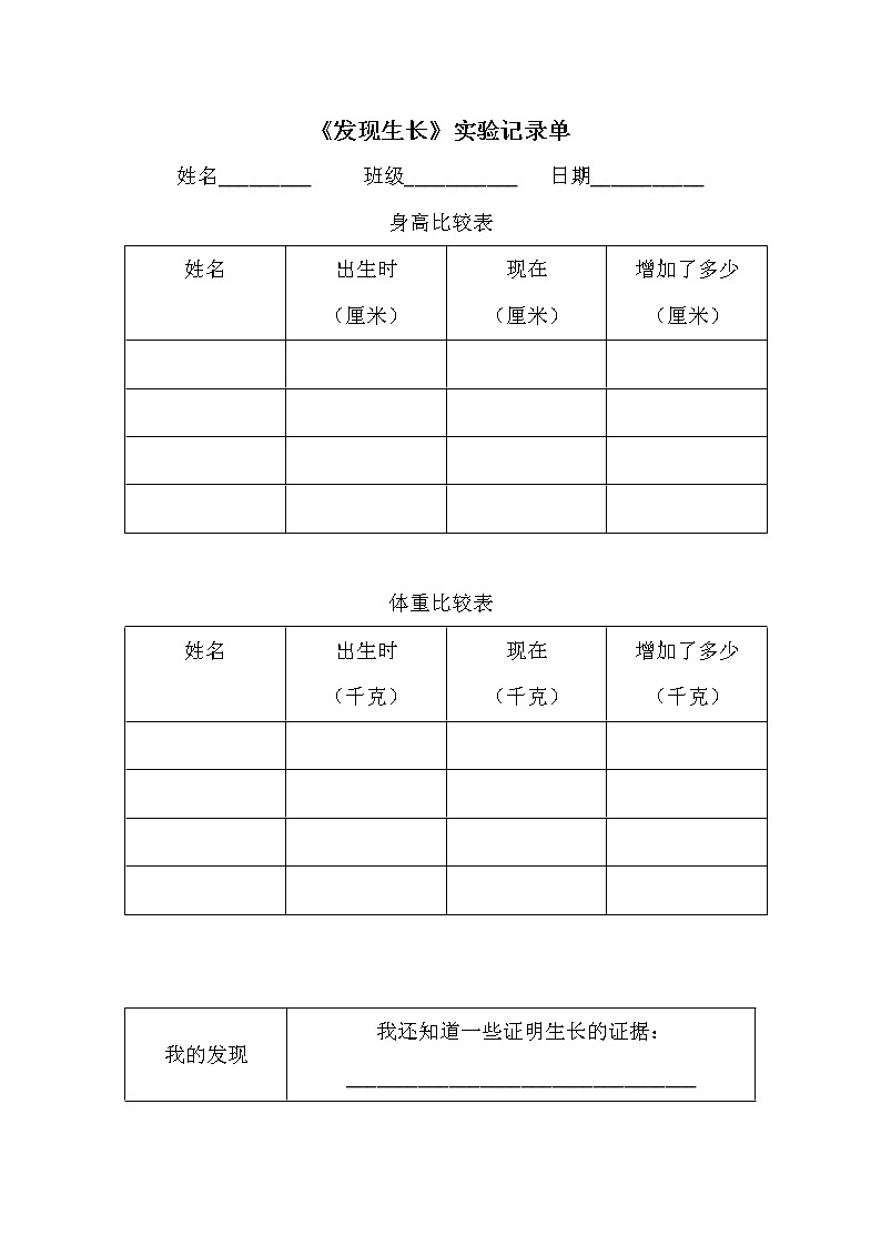 二年级下册2.5 发现生长  实验记录单第1页