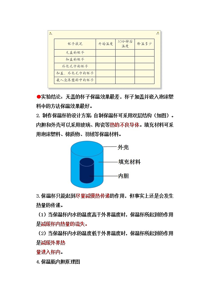 教科版五年级科学下册4.7做个保温杯 知识点梳理及习题02