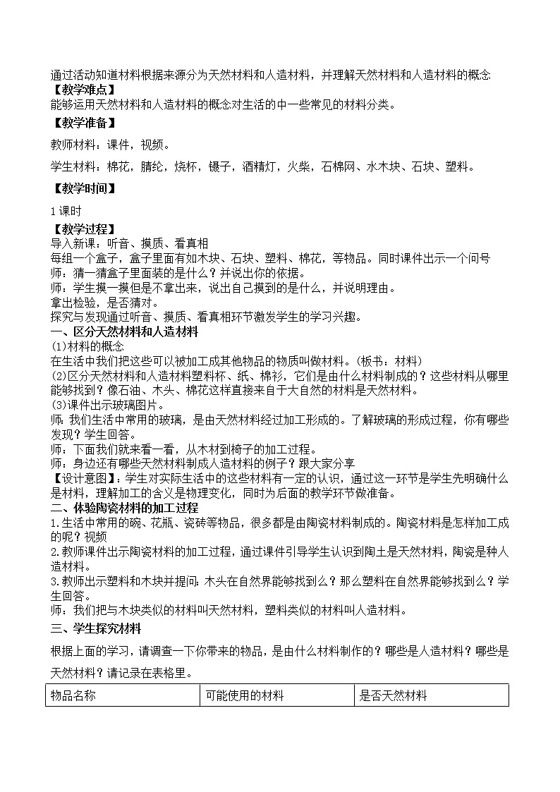 第四单元12《天然材料和人造材料》教案设计第2页