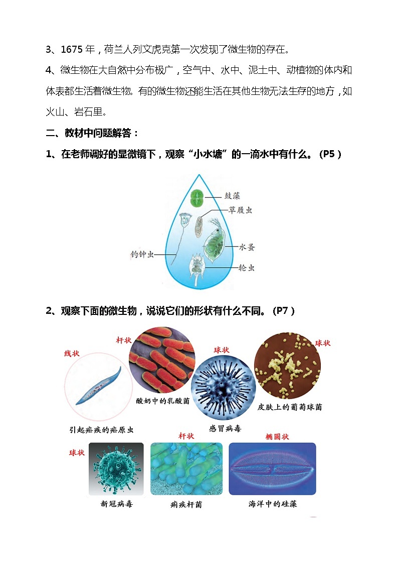 新苏教版五年级科学下册第一单元《显微镜下的生命世界》知识点梳理、教材问题解答、实验探究03