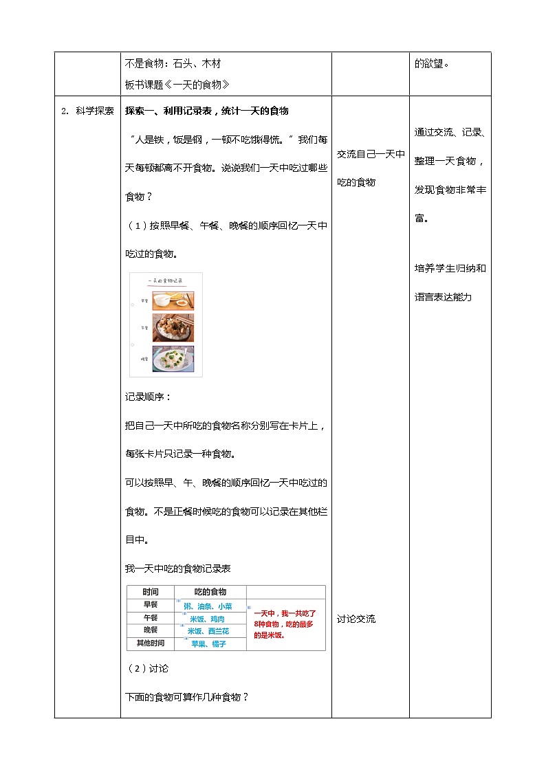 科教版小学科学2.4《一天的食物》教案02