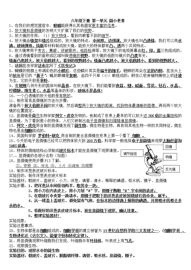 小学科学教科版六年级下册资料复习(1)第1页