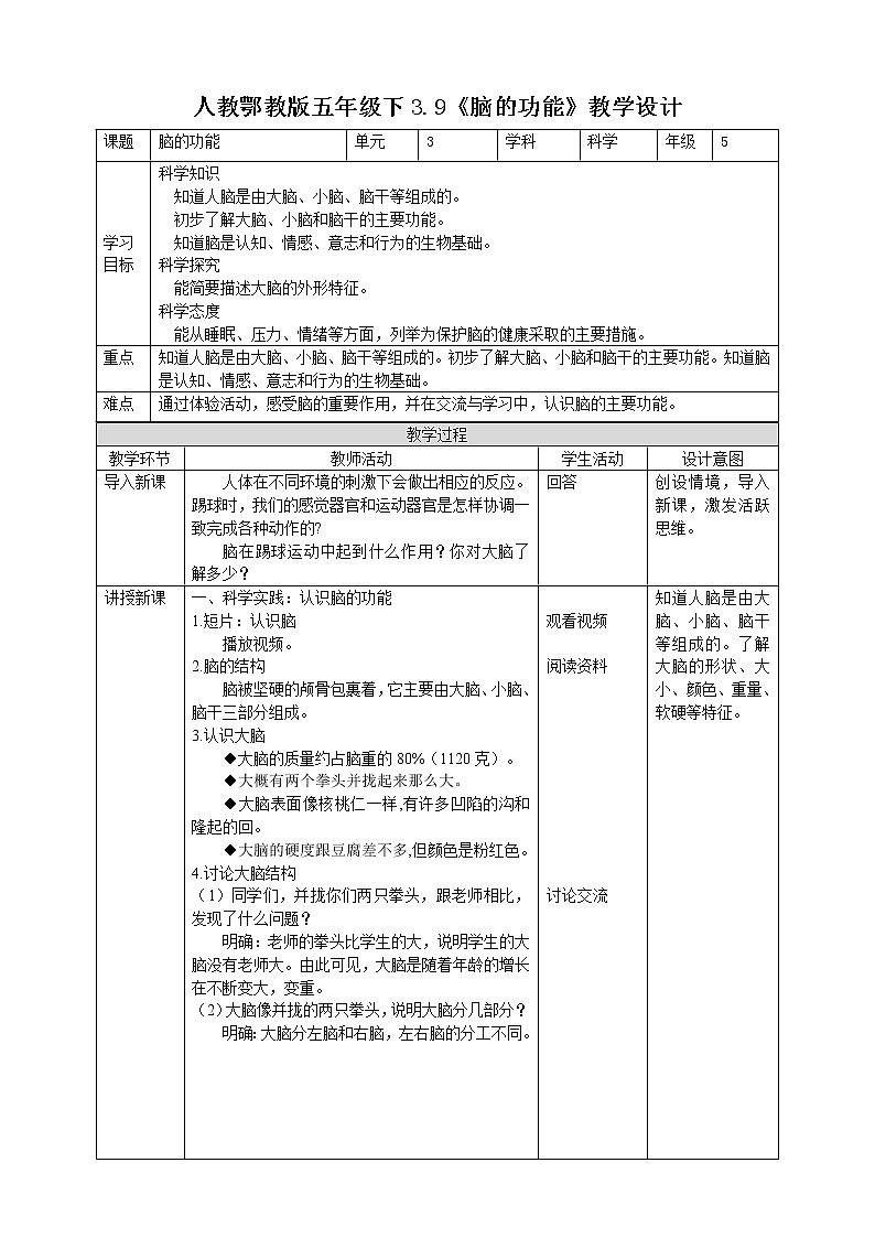 3.9《脑的功能》课件（课件+教案+习题）01