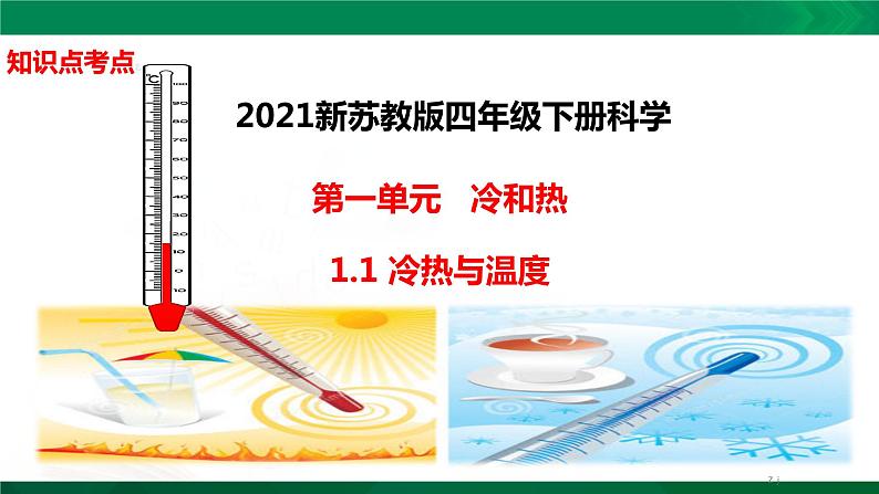 四年级下册科学1.1：冷热与温度知识点考点【复习课件详细】（15张PPT）第1页