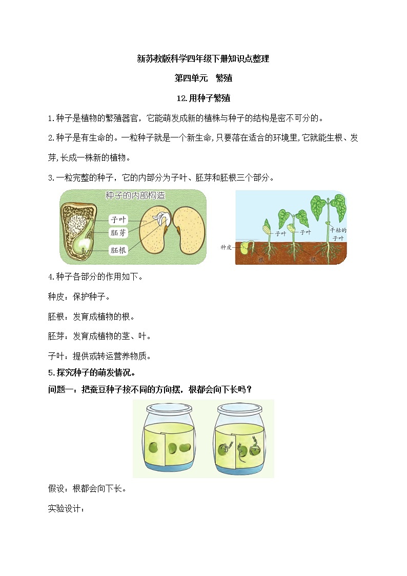 新苏教版科学四年级下册第四单元《繁殖》知识点整理第1页