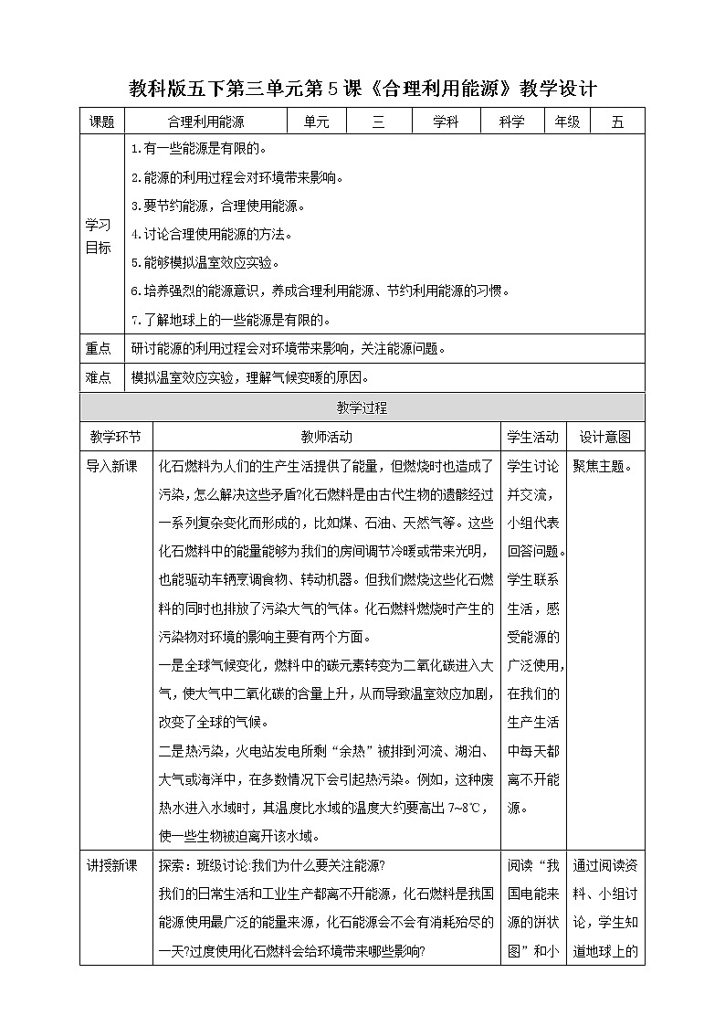 教科版五年级下册科学3.5《合理利用能源》（课件+教案+习题）01