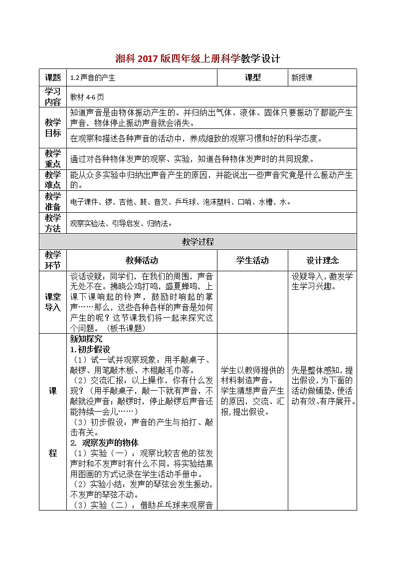 湘科2017版四年级上册第一单元2.《声音的产生》课件+教学设计+练习及答案+视频素材01