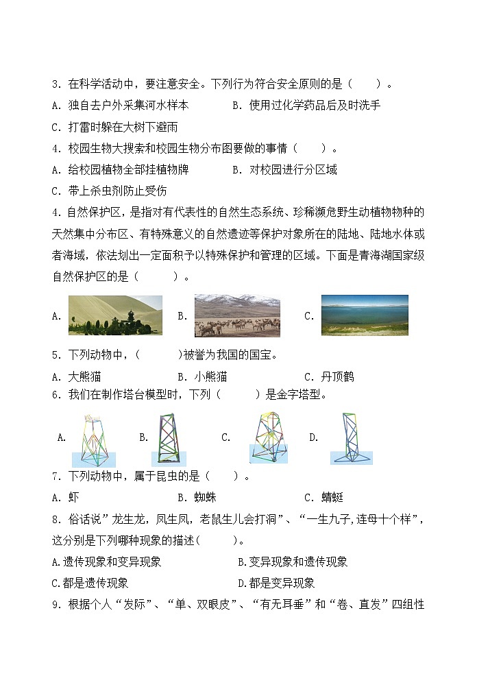 教科版科学六年级下册期中综合测评卷（一）（含答案）第2页