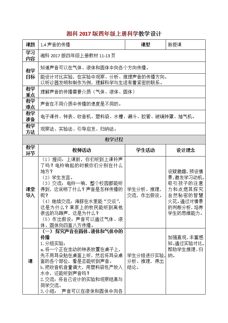 湘科2017版四年级上册第一单元4.《声音的传播》课件+教学设计+练习及答案+视频素材01