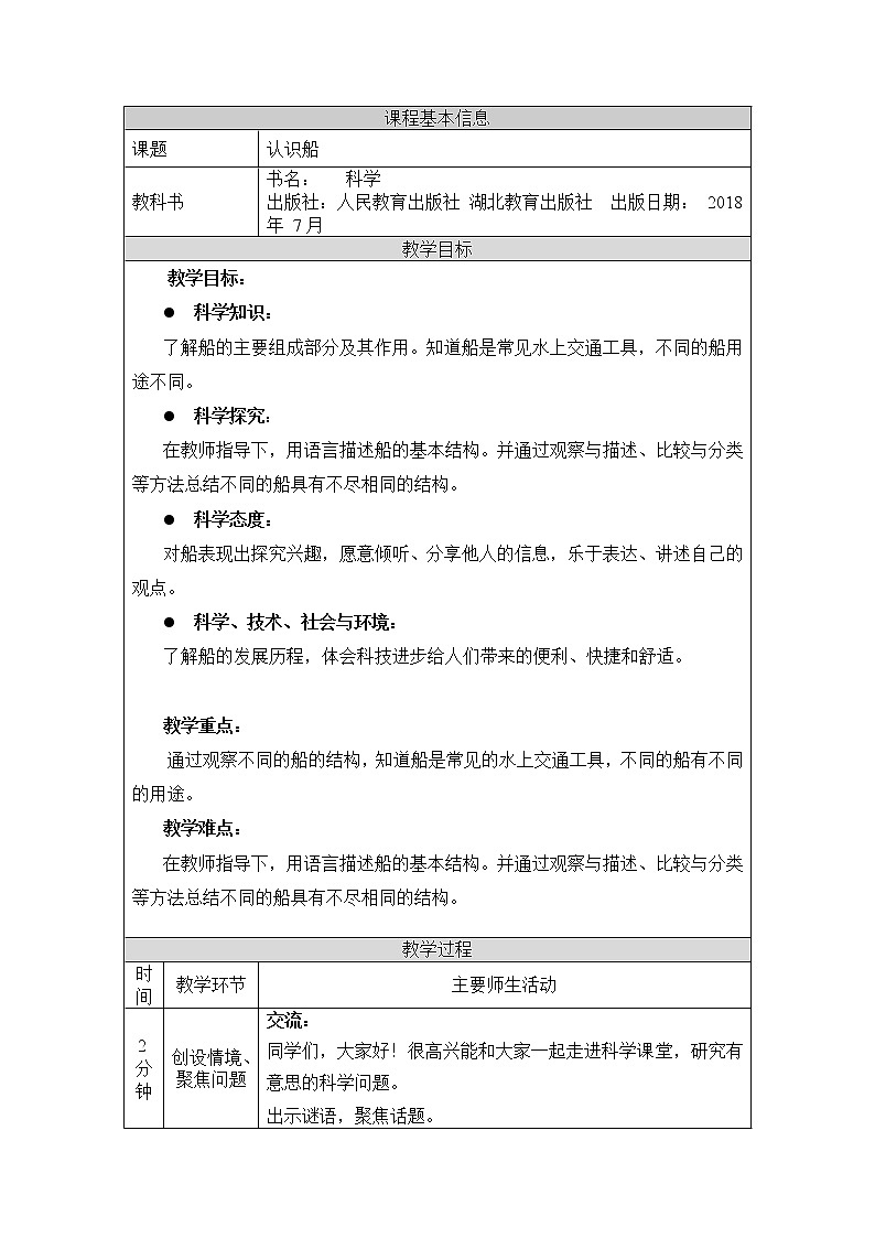 人教鄂教版二上科学4.10《认识船》 课件+教案+内嵌式视频01
