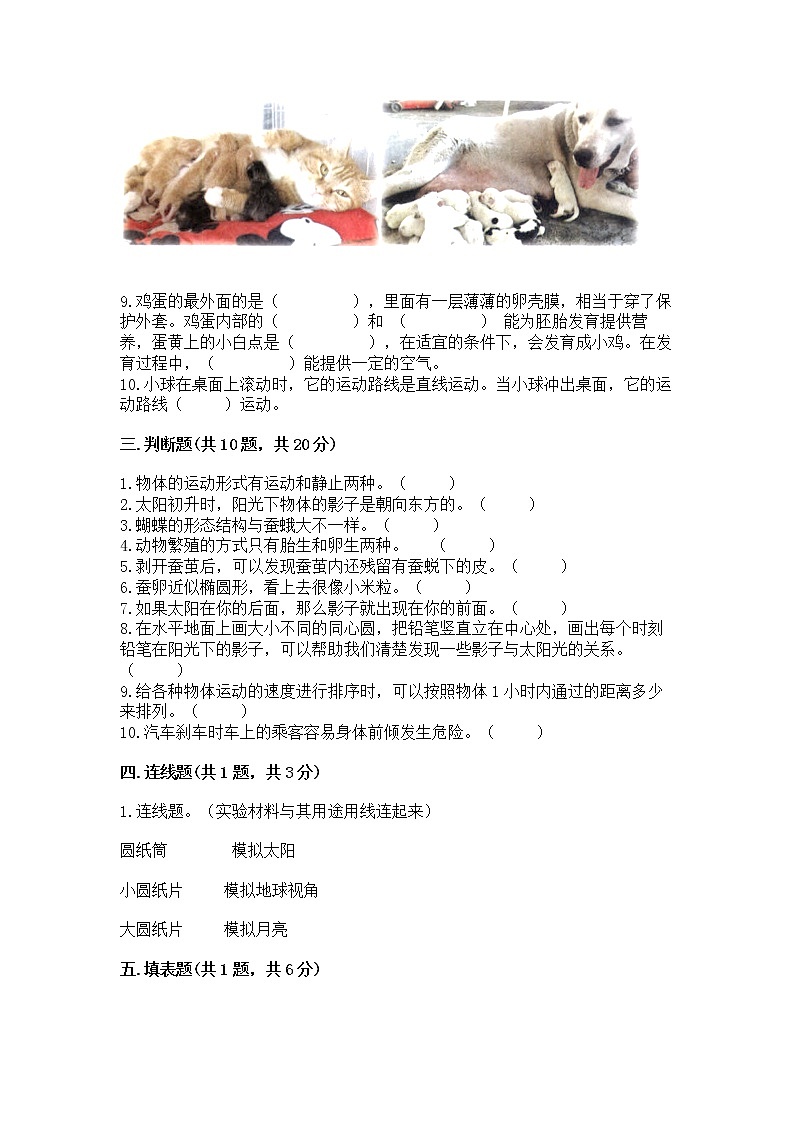 教科版三年级下册科学期末测试卷有精品答案第3页