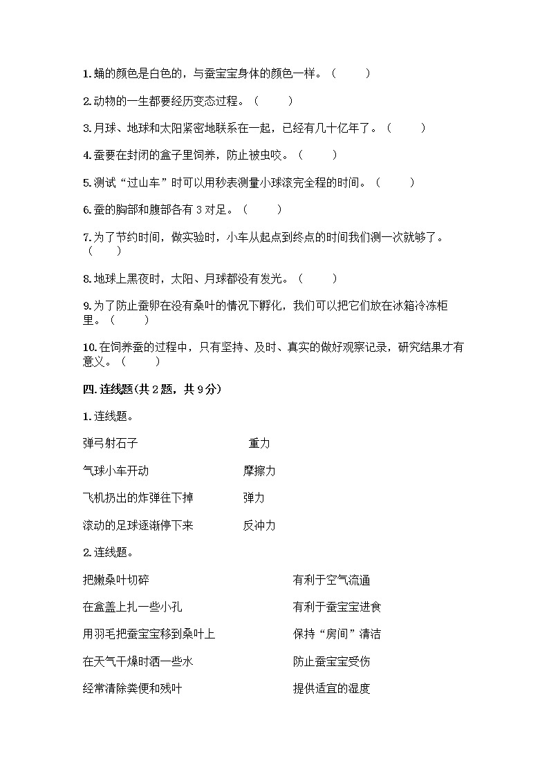 教科版三年级下科学知识点期末测试卷（易错题）03