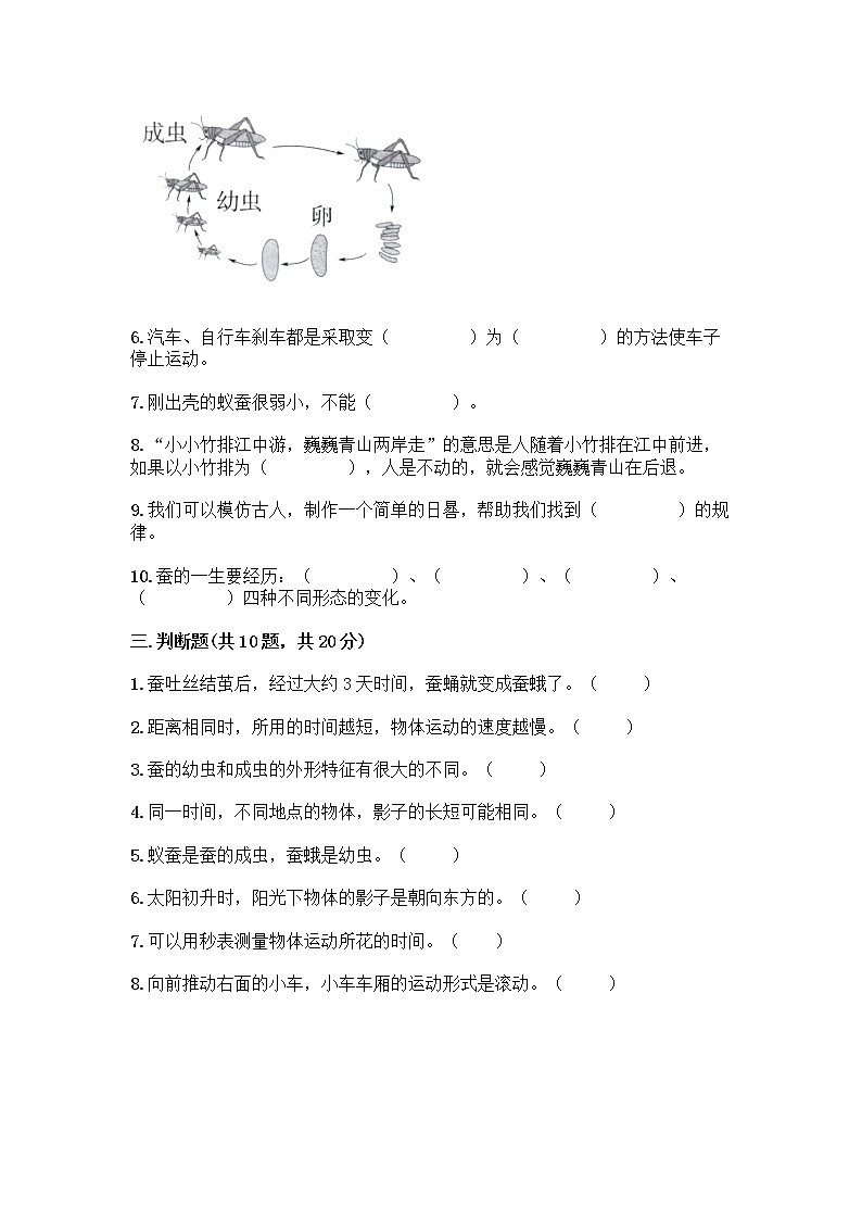 教科版三年级下科学知识点期末测试卷及答案（典优）第3页