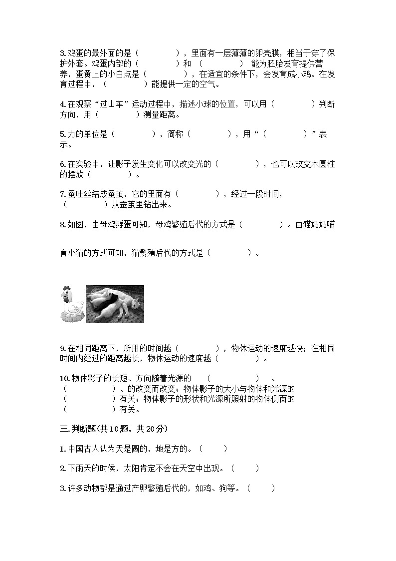 教科版三年级下科学知识点期末测试卷（典优）03