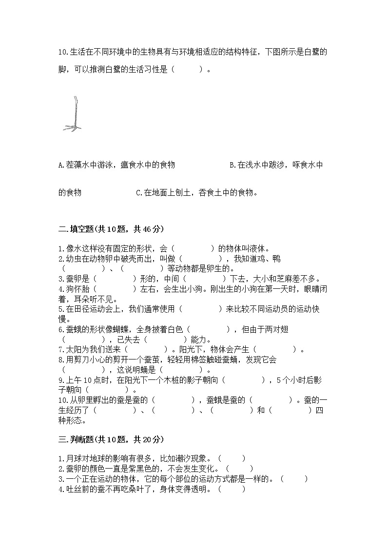 教科版三年级下册科学期末测试卷附参考答案【巩固】第2页