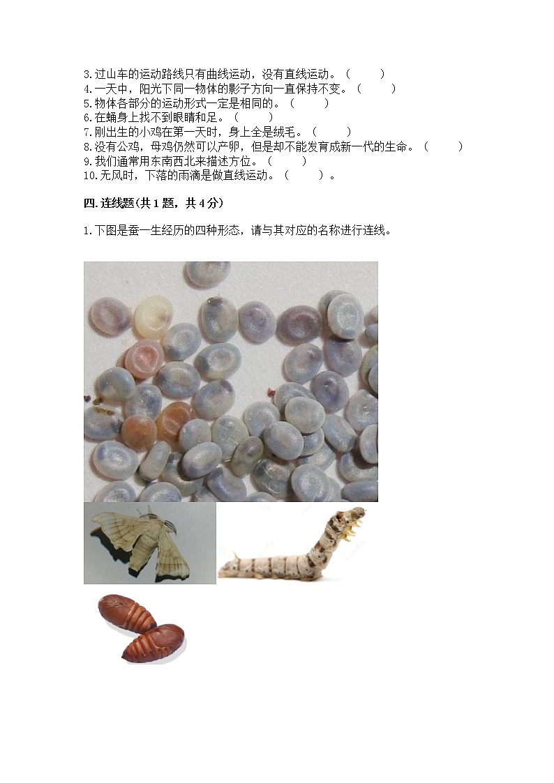 教科版三年级下册科学期末测试卷带答案【巩固】03