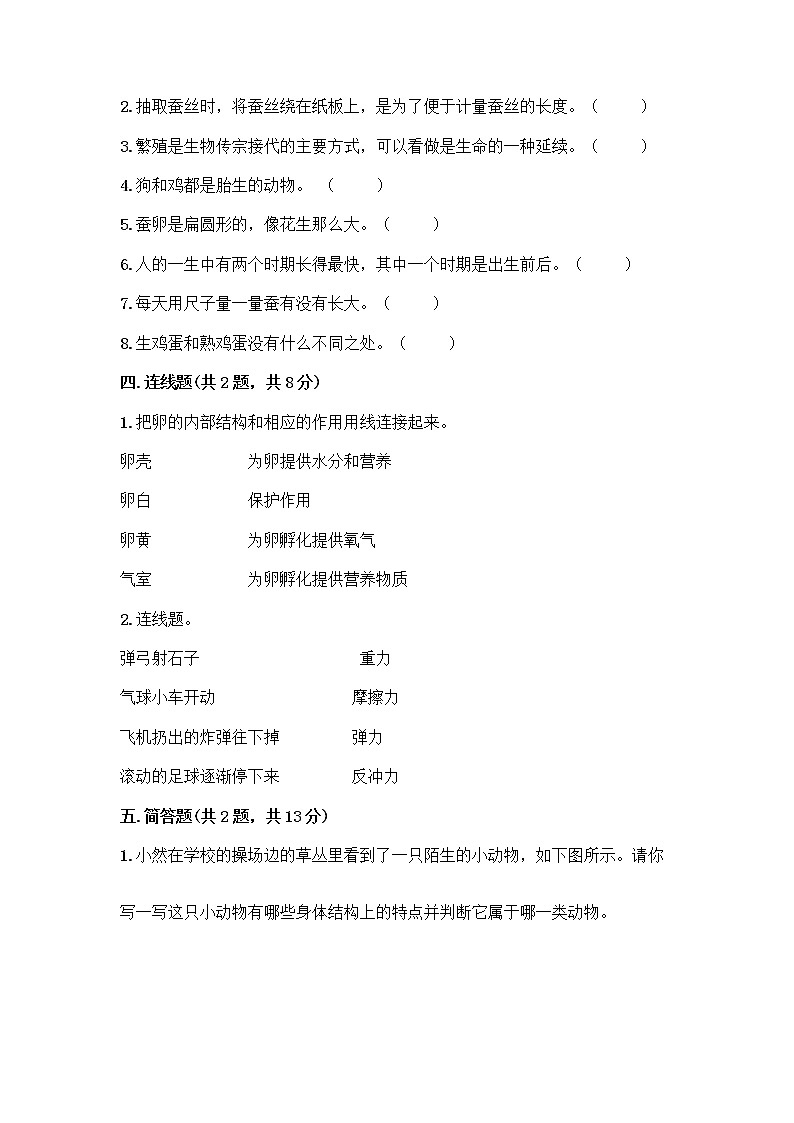 教科版三年级下下册第二单元《动物的一生》测试卷含答案（夺分金卷）03