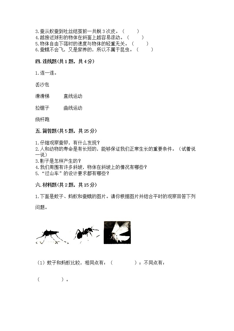 教科版三年级下册科学期末测试卷加答案（易错题）02