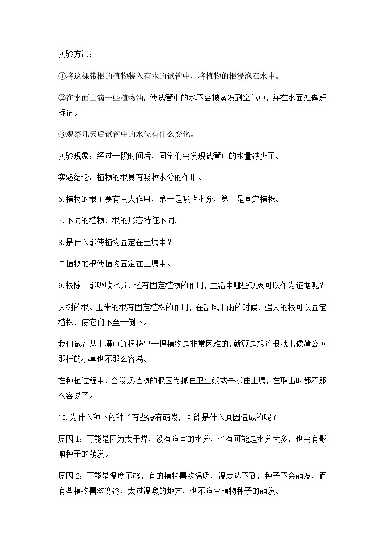 教科版（2017）科学《种子长出了根》知识点及复习题（含答案）02