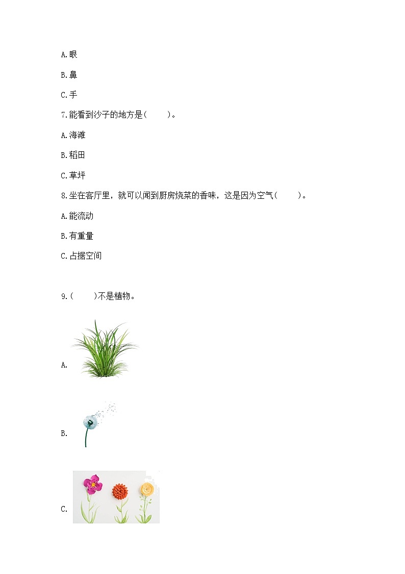 苏教版小学一年级下册科学《期末测试卷》【A卷】第2页