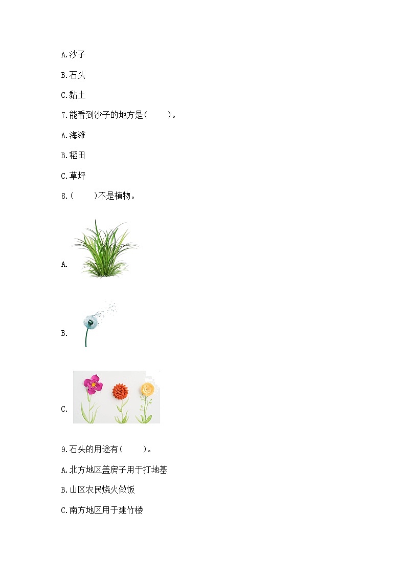 苏教版一年级下册科学期末测试卷可打印第2页