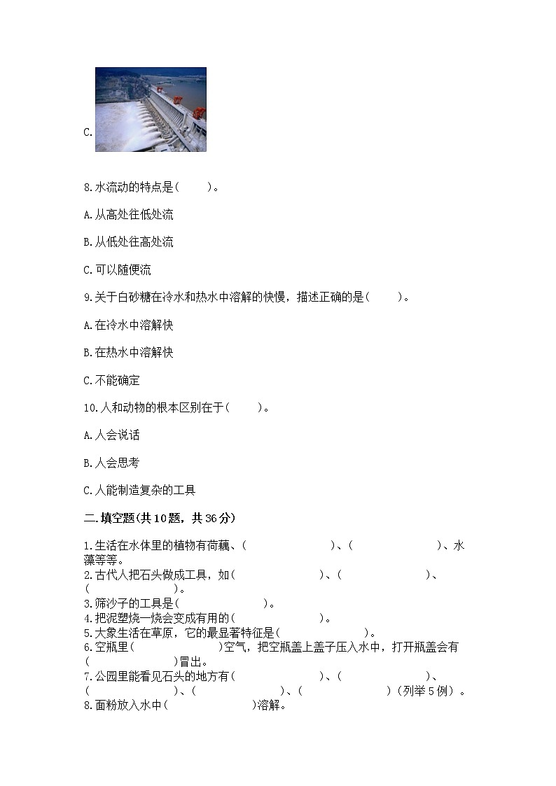 苏教版一年级下册科学期末测试卷（易错题）03